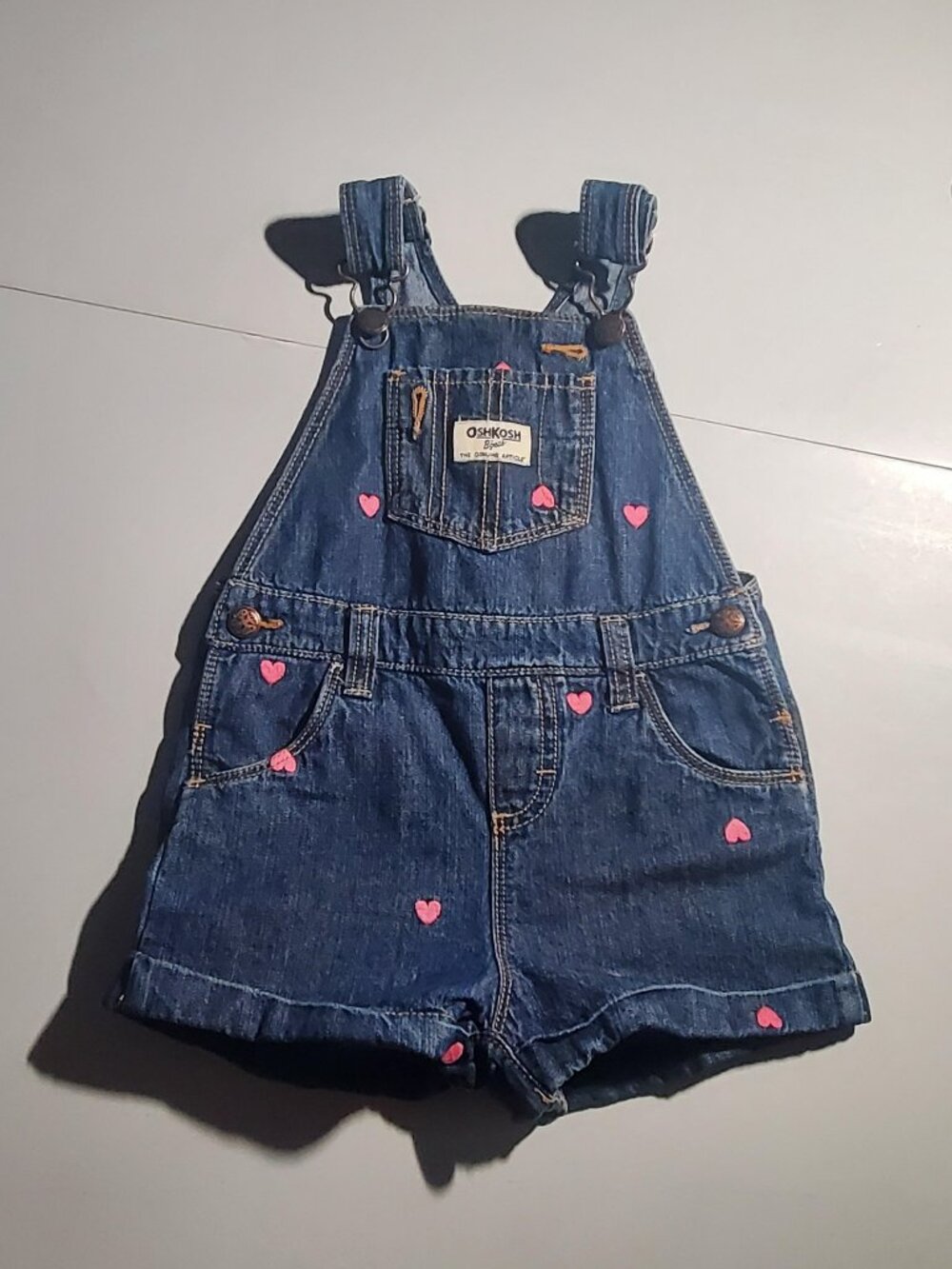 Oshkosh B’gosh Heart Embroidered Denim Shortalls sz 24 months